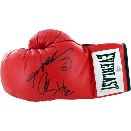 Thomas HearnsSugar Ray Leonard Dual Signed Red Boxing Glove (White Everlast Patch)