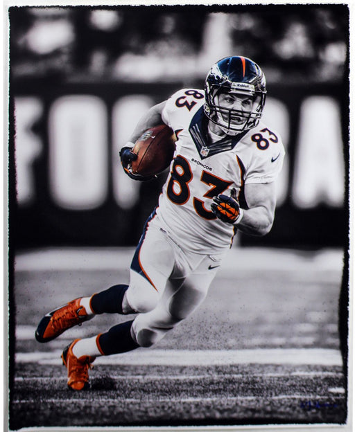 Wes Welker Running Black and White with Color Accents 16x20 Photo Uns (Signed by William Hauser)