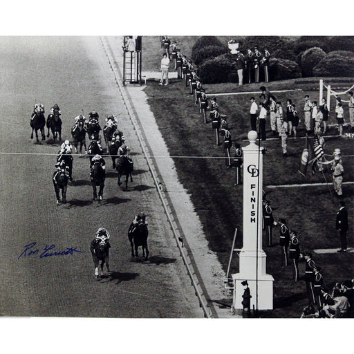 Ron Turcotte Finish Line Signed BW 16x20 Photo