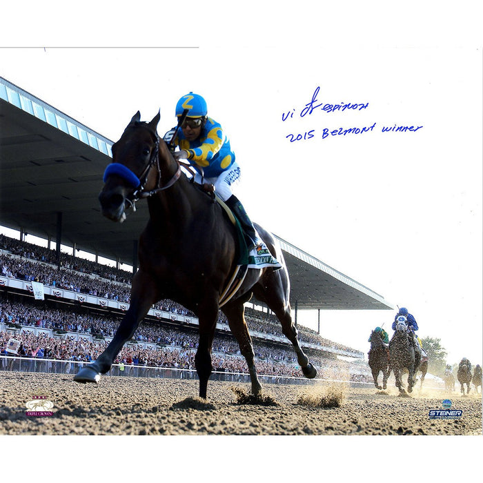 Victor Espinoza Signed 2015 Belmont Stakes 16x20 Photo w 2015 Belmont Winner Insc.