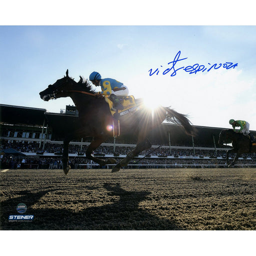 Victor Espinoza Signed 2015 Haskell Invitational Running Left to Finish Line 8x10 Photo