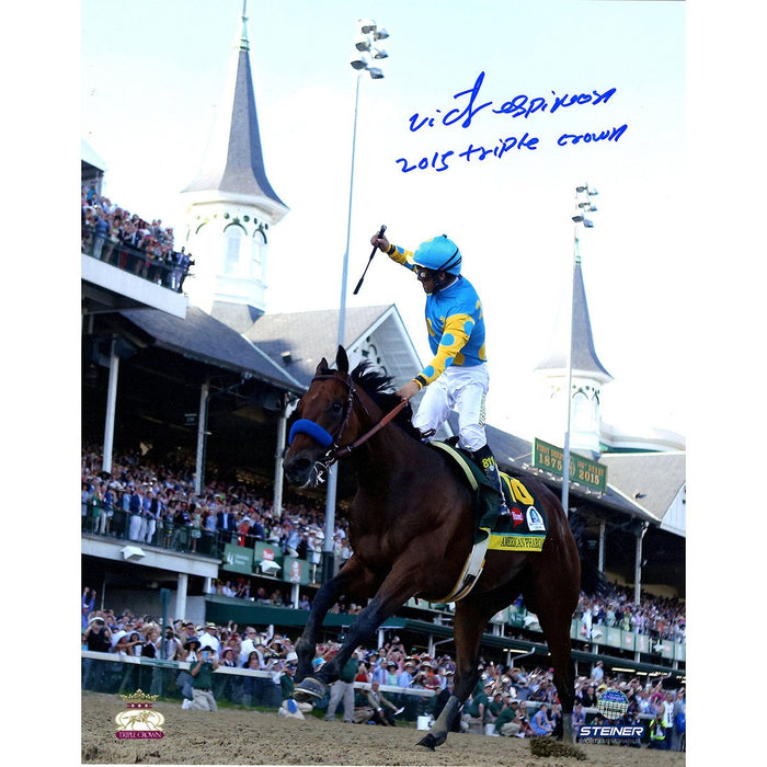 Victor Espinoza Signed 2015 Kentucky Derby 8x10 Photo w 2015 Triple Crown Insc.