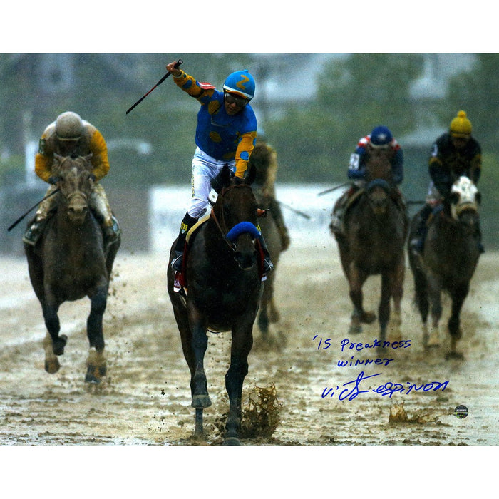 Victor Espinoza Signed 2015 Preakness 11x14 Photo w 15 Preakness Winner Insc.