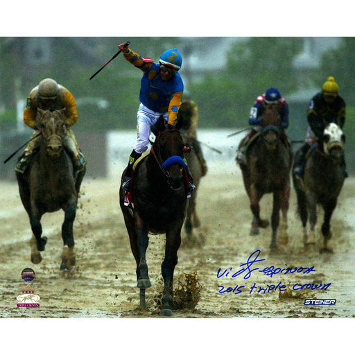 Victor Espinoza Signed 2015 Preakness 8x10 Photo w 2015 Triple Crown Insc.