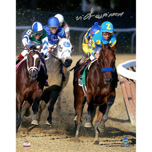 Victor Espinoza Signed American Pharoah Ahead Of The Pack 2015 Belmont Stakes 8x10 Photo