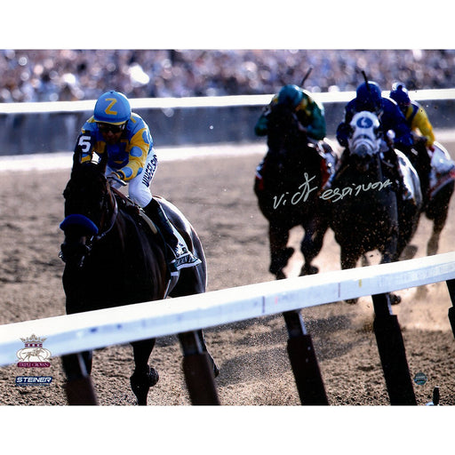 Victor Espinoza Signed American Pharoah Final Stretch Close Up 2015 Belmont Stakes 11x14 Photo