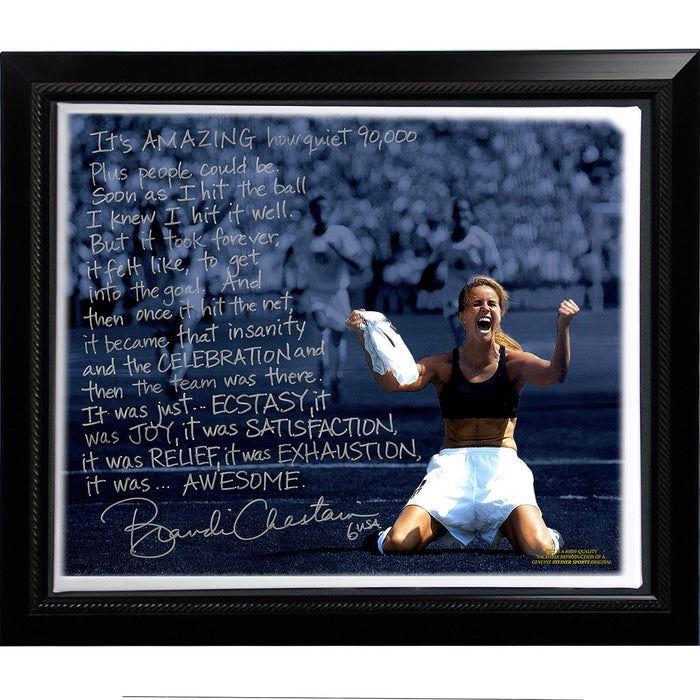 Brandi Chastain Facsimile World Cup Game Winning Penalty Kick Story Stretched Framed 22x26 Story Canvas