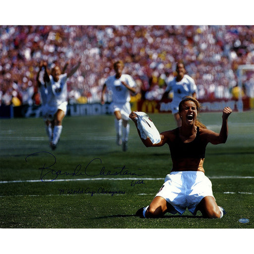 Brandi Chastain Signed PK Celebration 16x20 Photo Horizontal w 99 World Cup Champions insc.