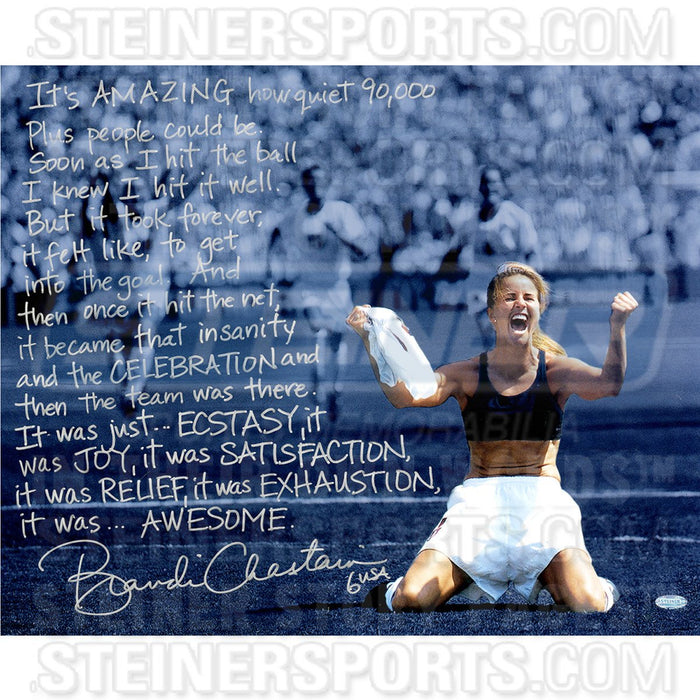 Brandi Chastain signed World Cup Game Winning Penalty Kick 16x20 Story Photo