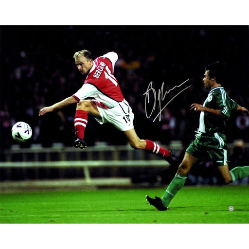 Dennis Bergkamp In Action Score Goal Signed 16x20 Photo Arsenal vs Panathianakos (Icons Auth & Third Party Holo)