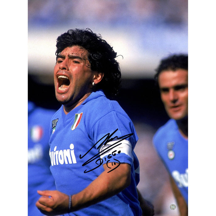 Diego Maradona Celebrating Goal Signed 12x16 Photo Team Napoli (Icons Auth & Third Party Holo)