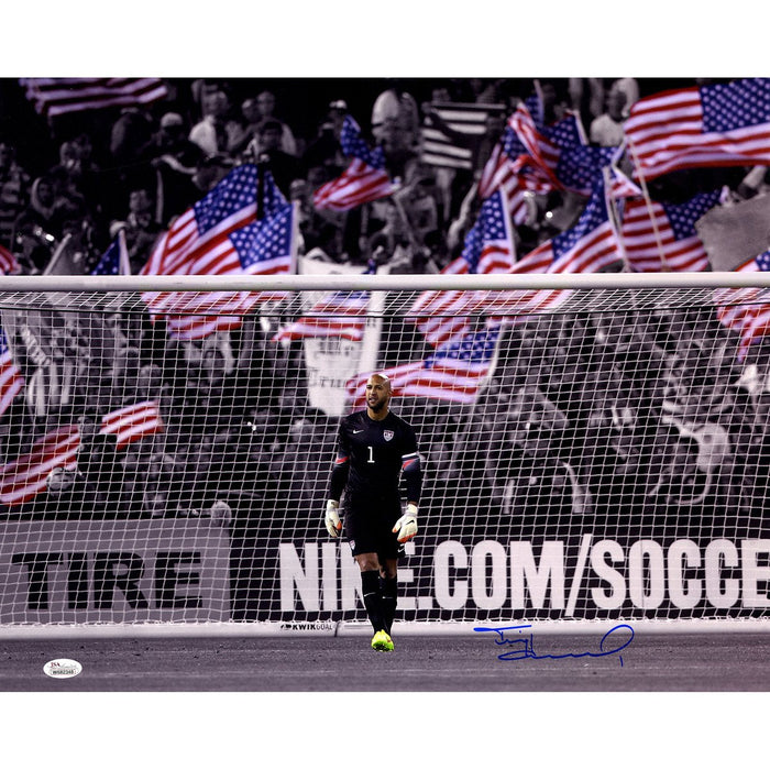 Tim Howard Signed Standing In Goalie with American Flag in the Crowd 16x20 Photo (JSA)