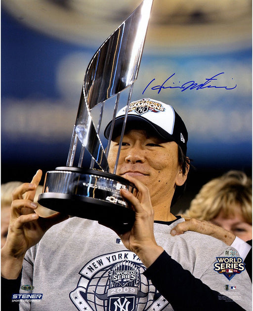 Hideki Matsui 2009 World Series w/ Trophy Vertical 16x20 Photo (MLB Auth)