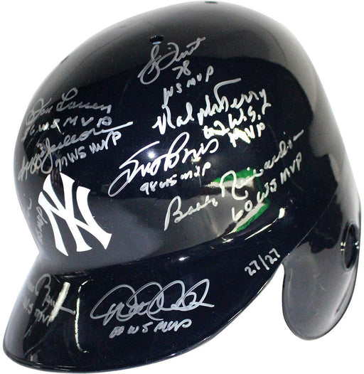 New York Yankees World Series MVP Multi-Signed Inscribed New York Yankees Batting Helmet w/ Left Ear Flap Signed by Richardson Terry Matsui Jackson Brosius Ford Rivera Larsen Wetteland Dent JeterL/E 27