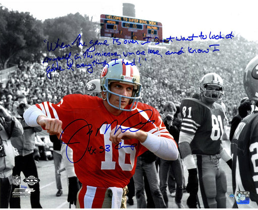 Joe Montana Pre Game Warm Up for SB XIX 16x20 Story Photo w/"4x SB Champs" Insc. (LE/16)