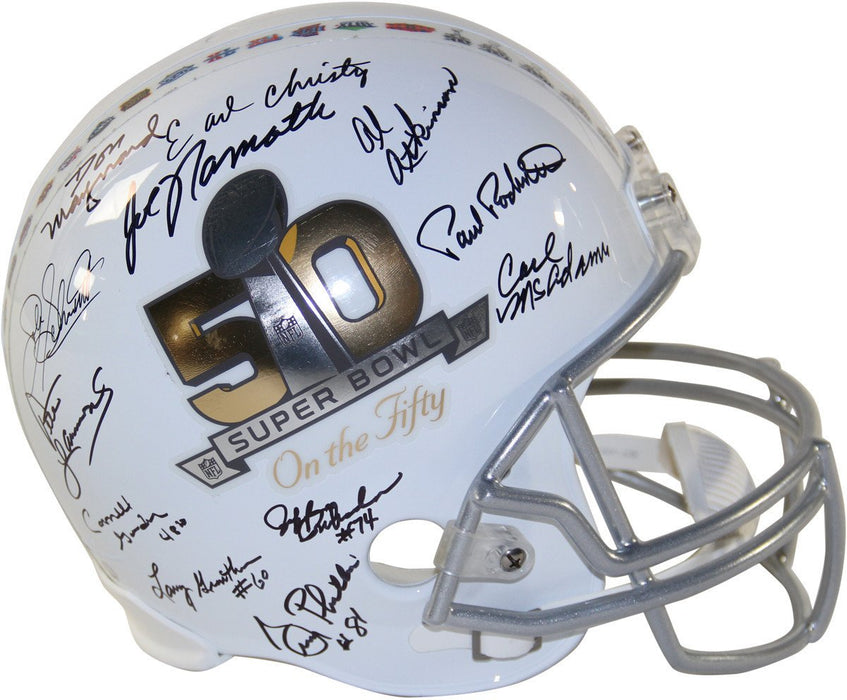 1969 New York Jets Team Signed Super Bowl 50 'On The Fifty' Commemorative Replica Helmet (23 Signatures)