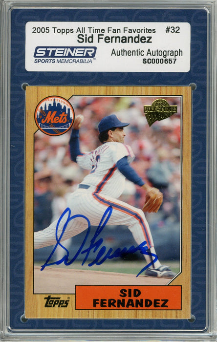 Sid Fernandez Signed 2005 Topps Card - Mets - 1/2 way through pitch side view (Slabbed by Steiner)