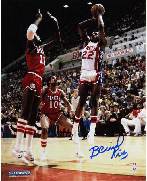 Bernard King Signed 8x10 Nets Jumper over 76'ers Cheeks and Jones