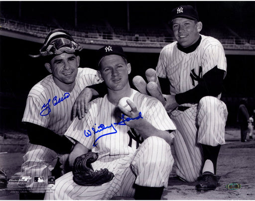 Yogi Berra/Whitey Ford Dual Signed Posing With Mantle 11x14 Photo