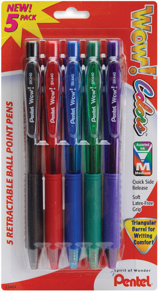 Retractable Ball Point Pens Medium - 5 Ct