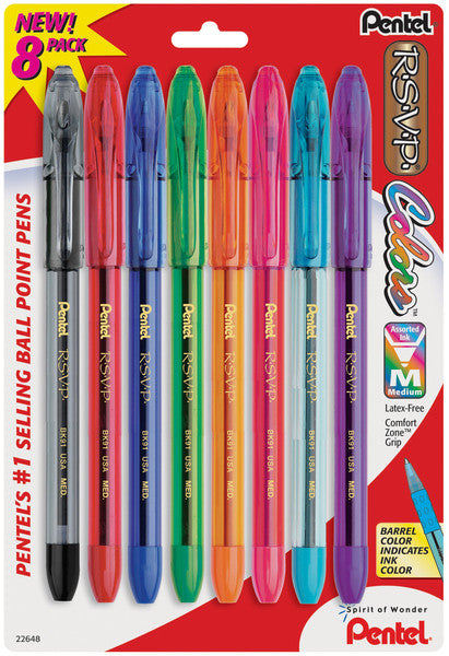 R.S.V.P. Colors Ball Point Pens Medium Assorted - 8 Ct