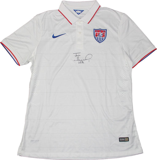 Tim Howard Signed USA White Collar USNT Jersey W/ "USA" Insc. (JSA Auth)