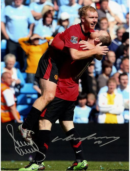 Paul Scholes & Wayne Rooney Dual Signed Manchester United Derby Goal 16x12 Photo (Icons Auth)