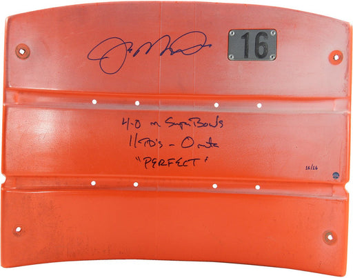 Joe Montana Signed Orange Candlestick Park Seatback w/ "4-0 in Super Bowls  11 TD's- 0 int's   PERFECT" Insc (LE/16)