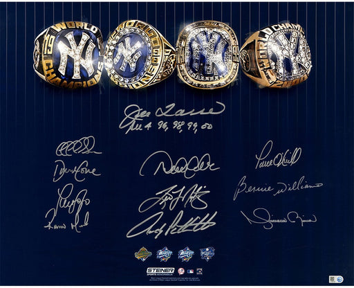 New York Yankees Dynasty 11 signature 4 World Series Rings 16x20 Photo w/ All 4 96 98 99 00 Insc by Joe Torre LE/39