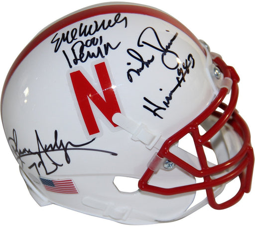 Johnny Rodgers Mike Rozier Eric Crouch Triple Signed Nebraska Cornhuskers Schutt Mini Helmet w/ Heisman Years Insc