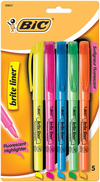 Brite Fluorescent Hi-lighters Assorted - 5 Ct