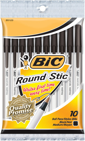 Black Round Stic Medium Point Ball Pens - 10 Ct