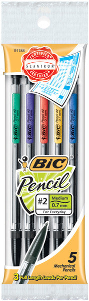 Assorted Mechanical 0.7mm Medium Pencil - 5 Ct