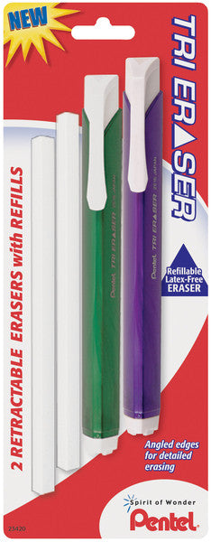 Pentel Retractable Tri Eraser - 2 Ct