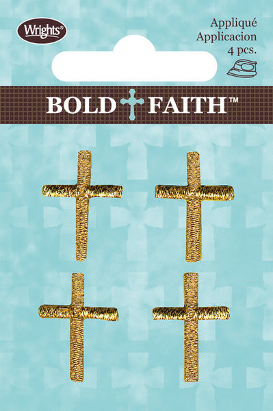 Bold Faith Iron-On Appliques-Metallic Mini Gold Cr