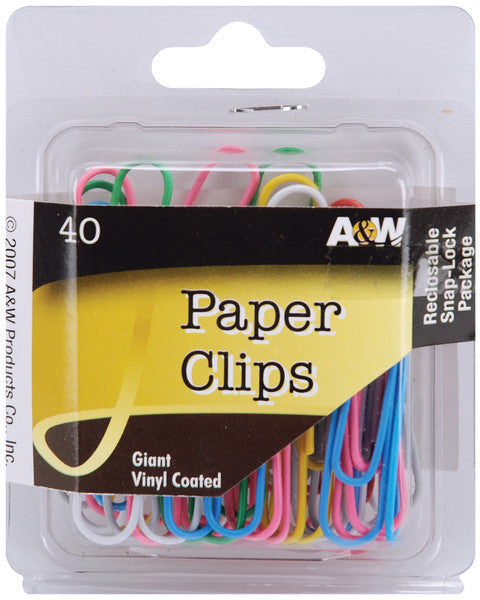 Giant Vinyl Coated Paper Clips - 40 Ct