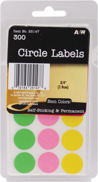 Neon Circle Labels 300 Piece Set - 0.75"