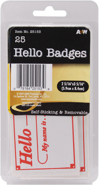 Hello Badges Labels 25 Piece Set - 2.3125" x 3.3125"