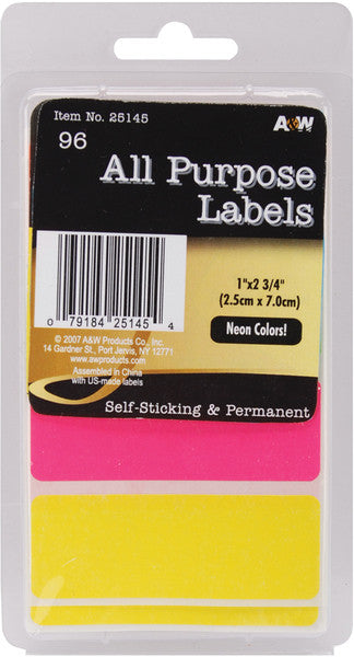 Neon All Purpose Labels 96 Per Set - 1" x 2.75"