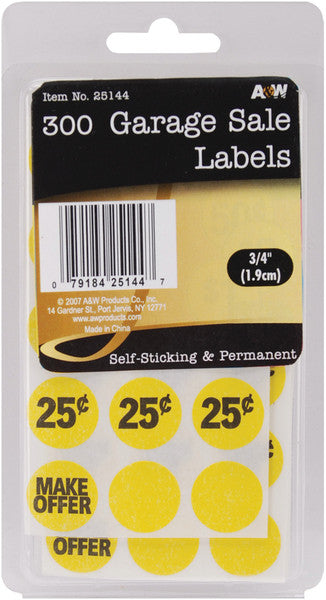 Garage Sale Labels 300 Pieces Set - 0.75"