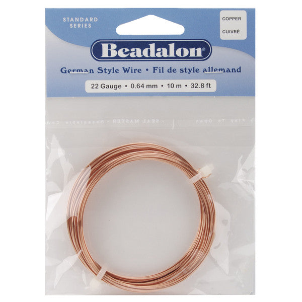 Copper German Style Round 22 Gauge Wire - 32.8 Feet