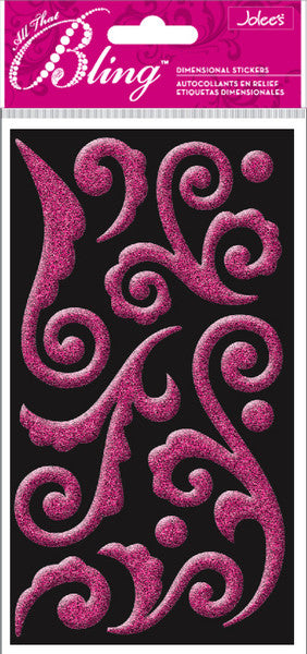 Pink Puffy Flourish Stickers - 3.625" x 6.75"