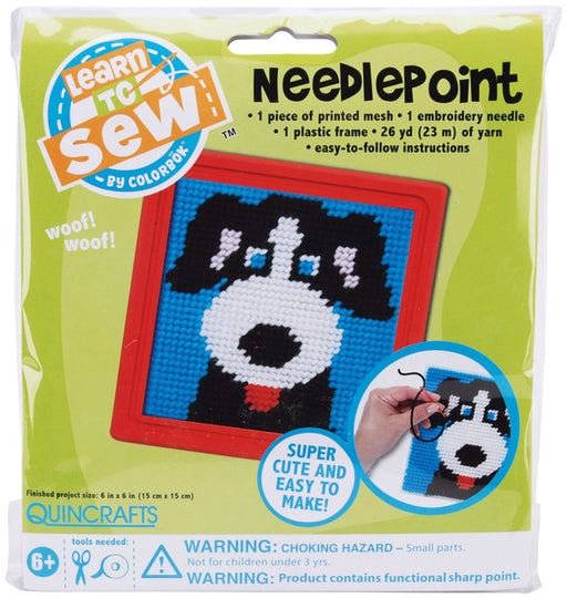 Dog Learn To Sew Needlepoint Kit - Red Frame