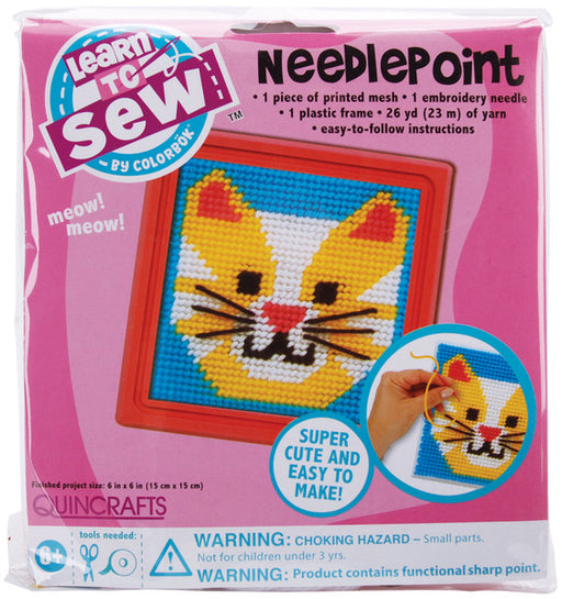 Cat Learn To Sew Needlepoint Kit - Pink Frame