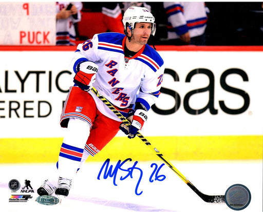 Martin St. Louis Signed Skating In White Rangers Jersey 16x20 Photo