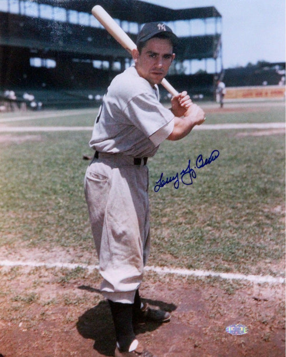 Larry “Yogi” Berra Batting Pose By Foul Line Signed 11x14 Vertical Photo