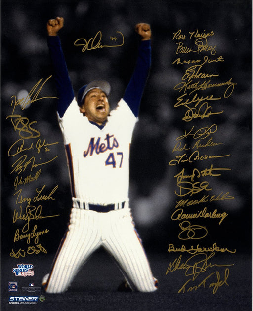 1986 New York Mets Team Signed Last Out Celebration 16x20 Photo 28 Signatures