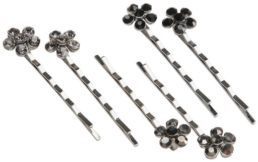 Silver and Black Studded Flower Bobby Pins - 6 Ct