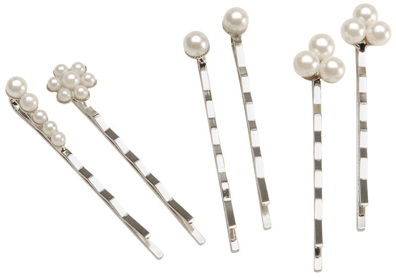 Pearl and Silver Bobby Pins - 6 Ct