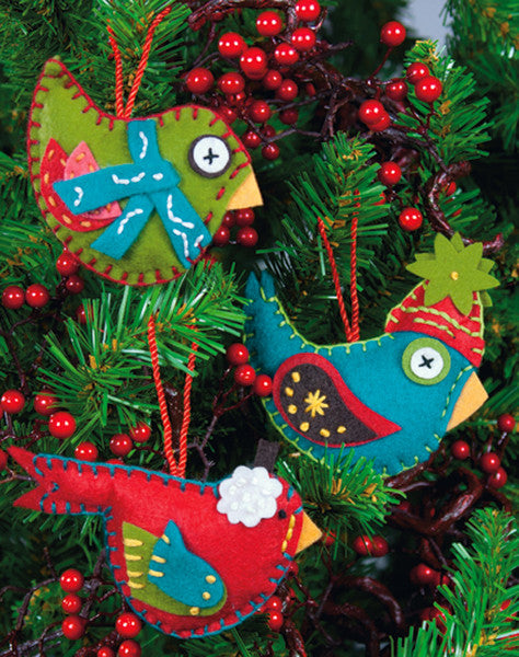 Whimsical Birds Ornaments Felt Applique Kit